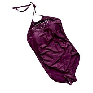 Women's Macrame Burgundy Medium Coverage One Piece Swimsuit